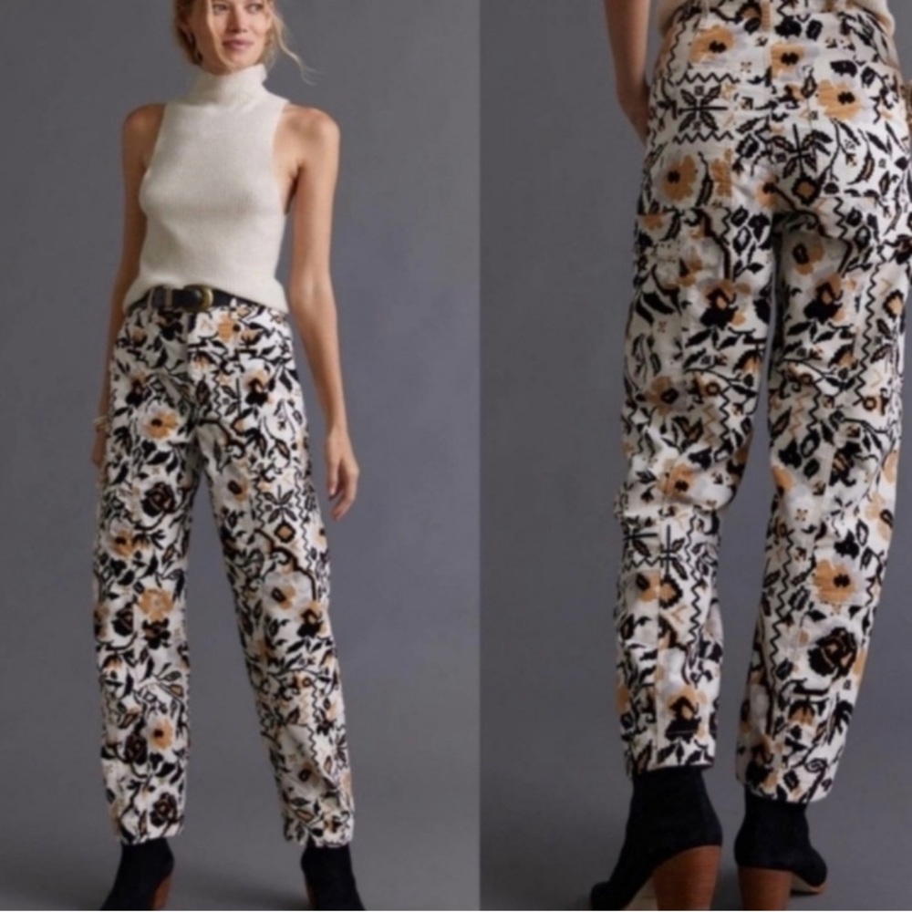 Anthropologie Relaxed Fit Pattern Corduroy Trousers